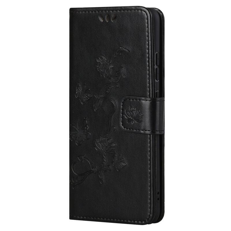 Flower PU kožené peňaženkové puzdro na mobil Samsung Galaxy A23 4G/5G - čierne