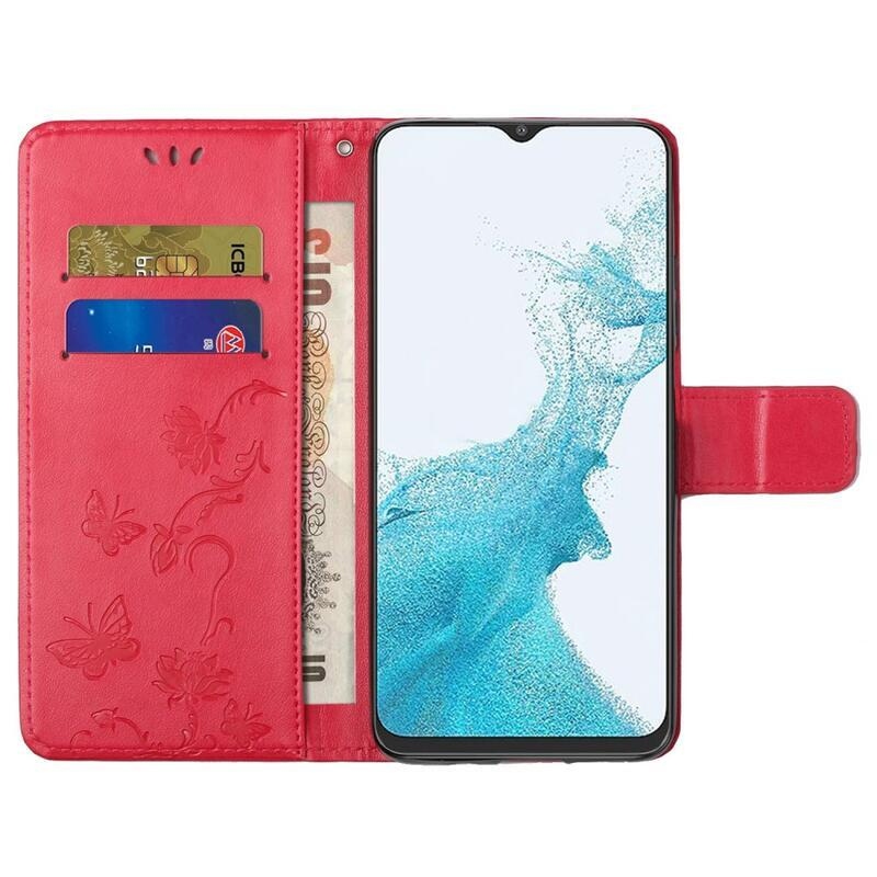 Flower PU kožené peňaženkové puzdro na mobil Samsung Galaxy A23 4G/5G - červené