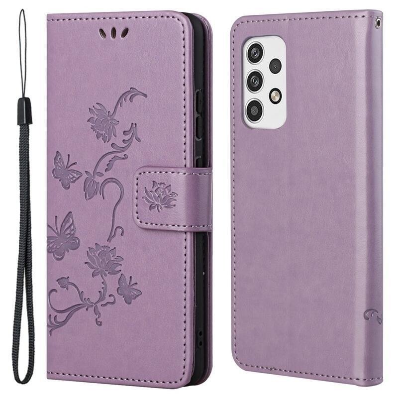 Flower PU kožené peňaženkové puzdro na mobil Samsung Galaxy A23 4G/5G - fialové