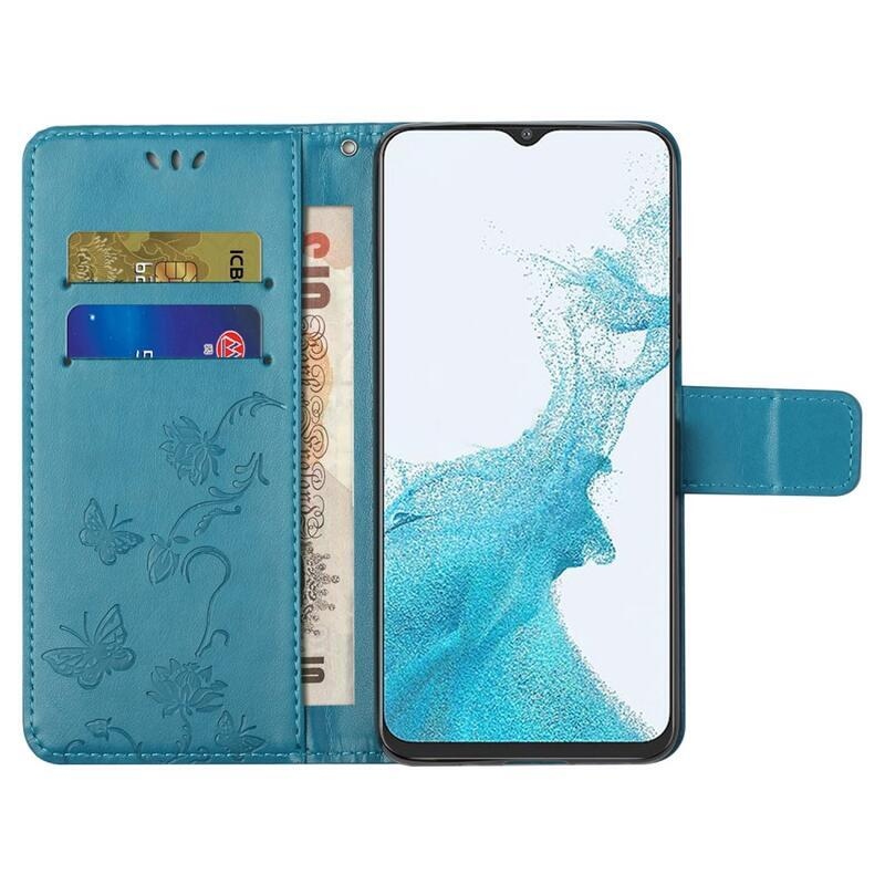 Flower PU kožené peňaženkové puzdro na mobil Samsung Galaxy A23 4G/5G - modré