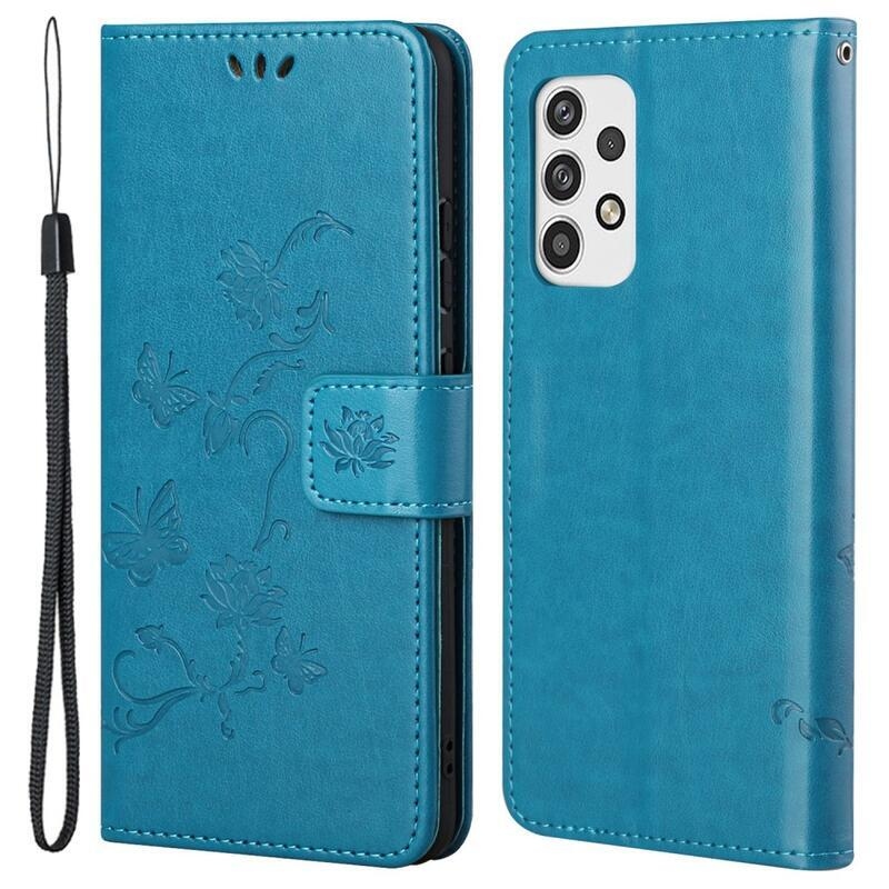 Flower PU kožené peňaženkové puzdro na mobil Samsung Galaxy A23 4G/5G - modré