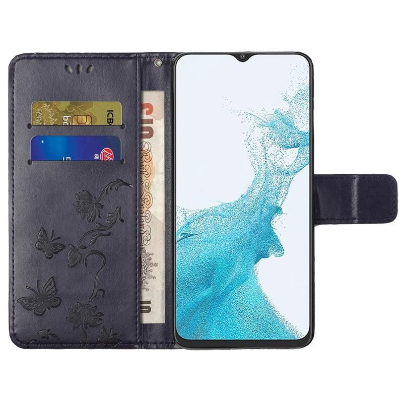 Flower PU kožené peňaženkové púzdro na mobil Samsung Galaxy A23 4G/5G - tmavofialové