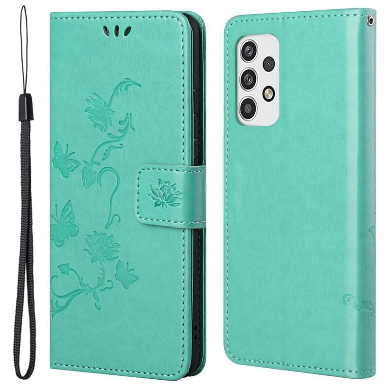 Flower PU kožené peňaženkové puzdro na mobil Samsung Galaxy A23 4G/5G - zelené