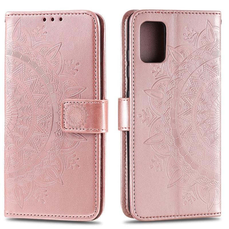 Flower PU kožené peněženkové puzdro na mobil Samsung Galaxy A31 - růžovozlaté