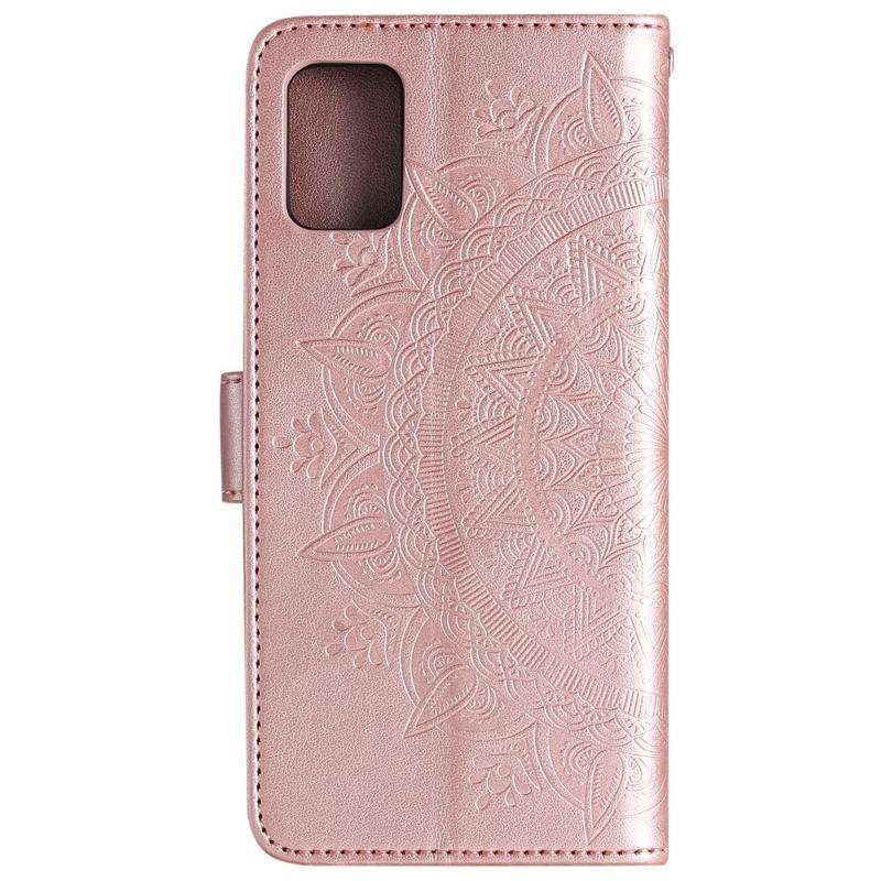 Flower PU kožené peněženkové puzdro na mobil Samsung Galaxy A31 - růžovozlaté