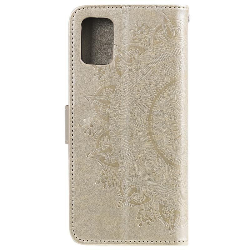 Flower PU kožené peněženkové puzdro na mobil Samsung Galaxy A31 - zlaté