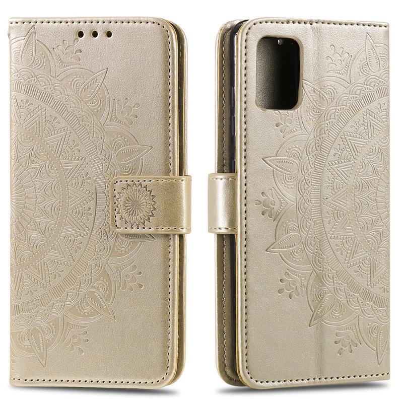 Flower PU kožené peněženkové puzdro na mobil Samsung Galaxy A31 - zlaté