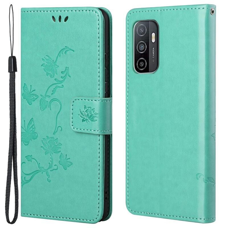 Flower PU kožené peňaženkové púzdro na mobil Samsung Galaxy A33 5G - cyan