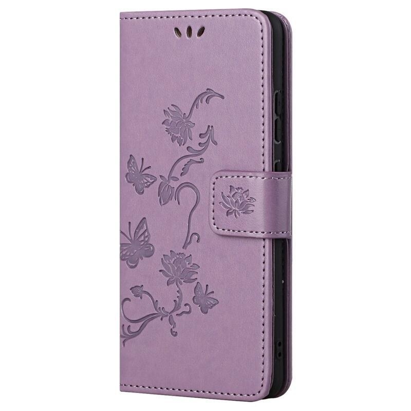 Flower PU kožené peňaženkové púzdro na mobil Samsung Galaxy A33 5G - svetlofialové