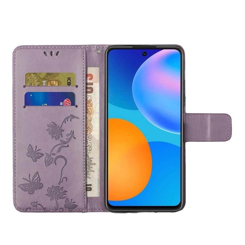 Flower PU kožené peněženkové puzdro na mobil Samsung Galaxy A52 5G / 4G / A52s 5G - světlefialové