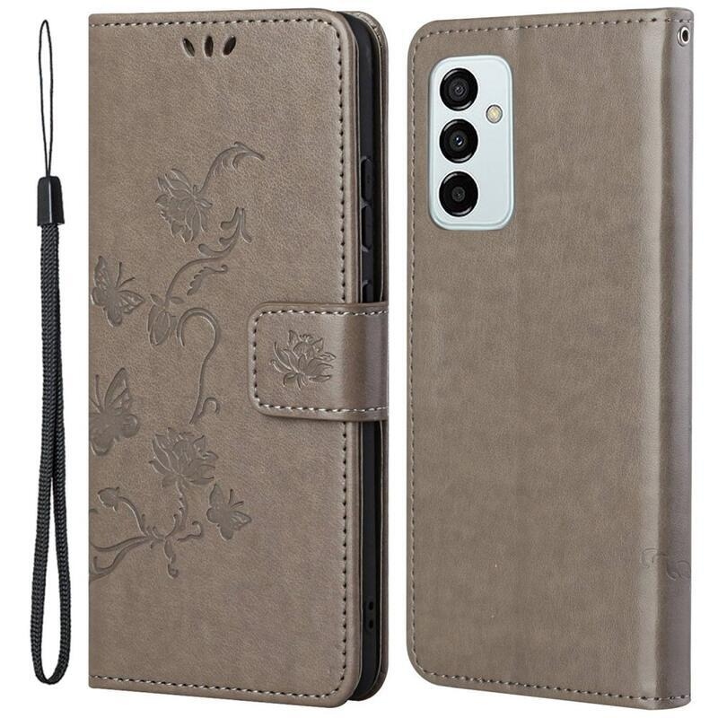 Flower PU kožené peňaženkové púzdro na mobil Samsung Galaxy M23 5G - šedé
