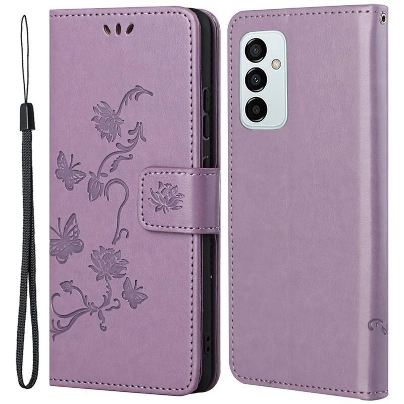 Flower PU kožené peňaženkové púzdro na mobil Samsung Galaxy M23 5G - svetlofialové