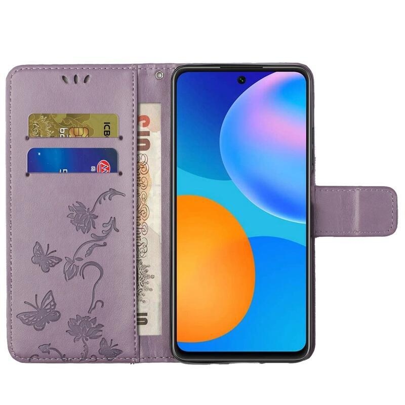 Flower PU kožené peňaženkové púzdro na mobil Samsung Galaxy M23 5G - svetlofialové