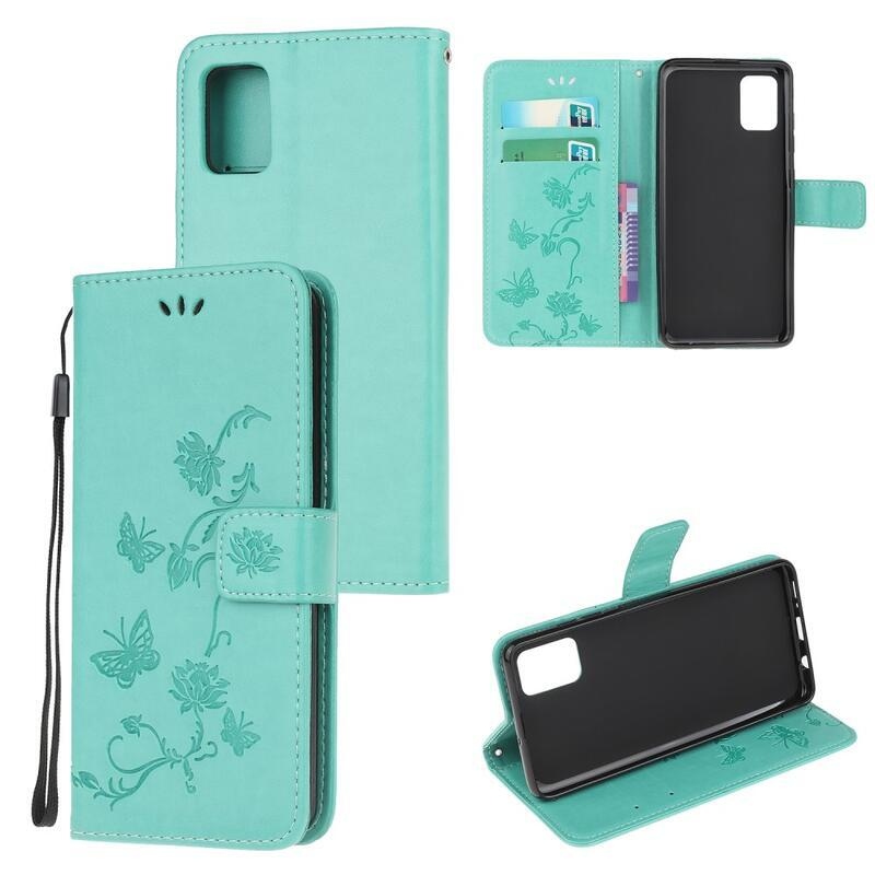 Flower PU kožené peněženkové puzdro na mobil Samsung Galaxy S10 Lite - cyan