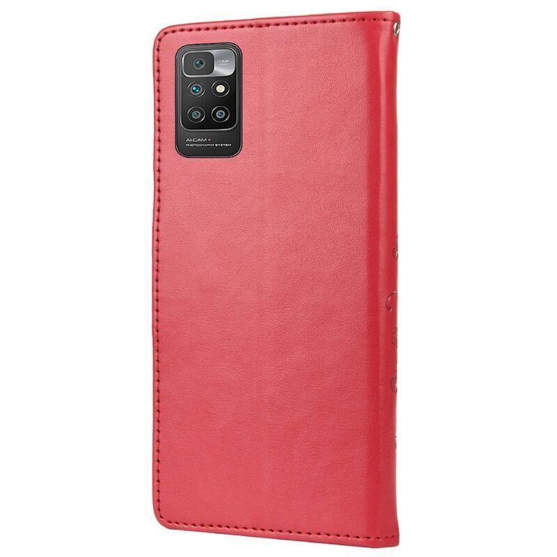 Flower PU kožené peněženkové puzdro na mobil Xiaomi Redmi 10/Redmi 10 (2022) - červené