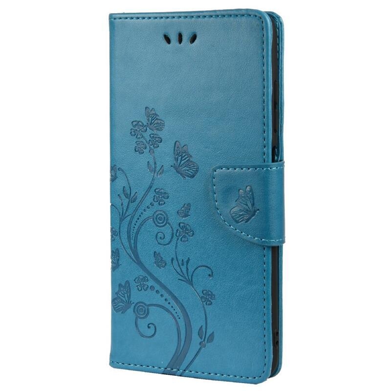 Flower PU kožené peněženkové puzdro na mobil Xiaomi Redmi 10/Redmi 10 (2022) - modré
