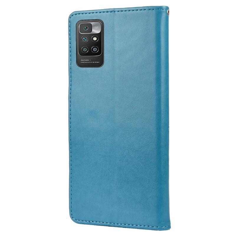 Flower PU kožené peněženkové puzdro na mobil Xiaomi Redmi 10/Redmi 10 (2022) - modré