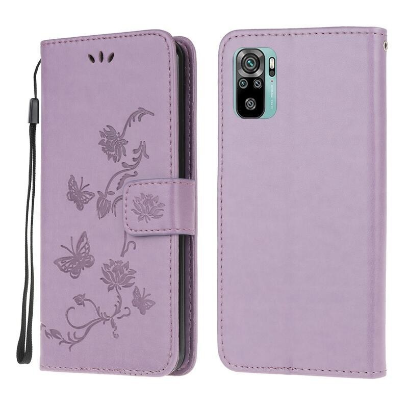 Flower PU kožené peněženkové puzdro na mobil Xiaomi Redmi Note 10 4G/Redmi Note 10S/Poco M5s - světlefialové