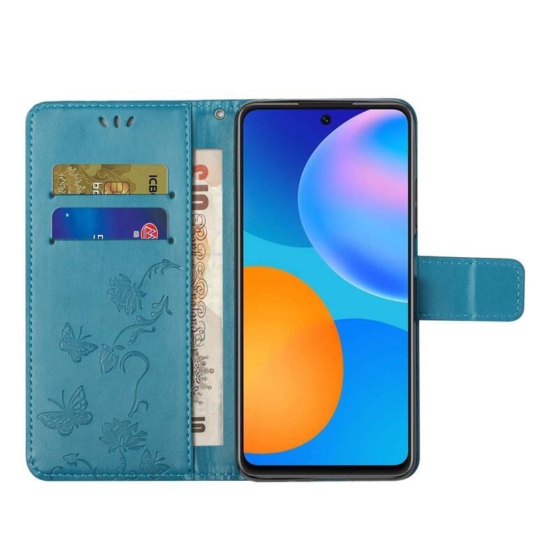 Flower PU kožené peněženkové puzdro na mobil Xiaomi Redmi Note 10 Pro - modré