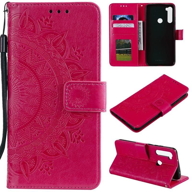 Flower PU kožené peněženkové puzdro na mobil Xiaomi Redmi Note 8 - rose