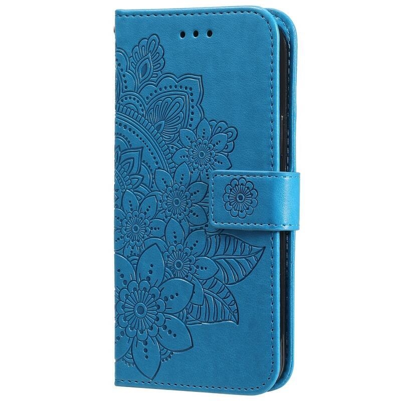 Flower PU kožené peněženkové pouzdro pro mobil Huawei Nova 8i/Honor 50 Lite - modré