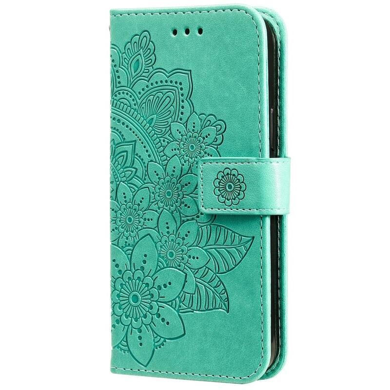 Flower PU kožené peněženkové pouzdro pro mobil Huawei Nova 8i/Honor 50 Lite - zelené