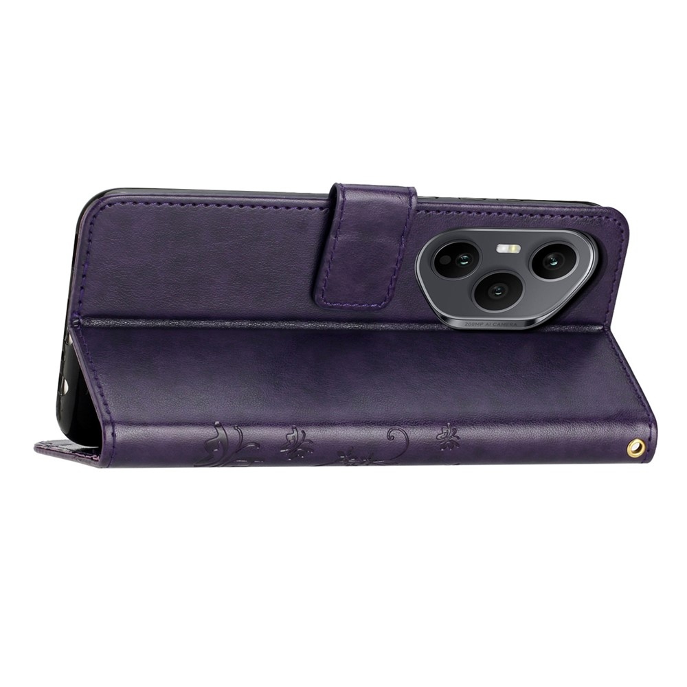 Flowers knižkové puzdro na Honor 400 Pro - tmavofialové