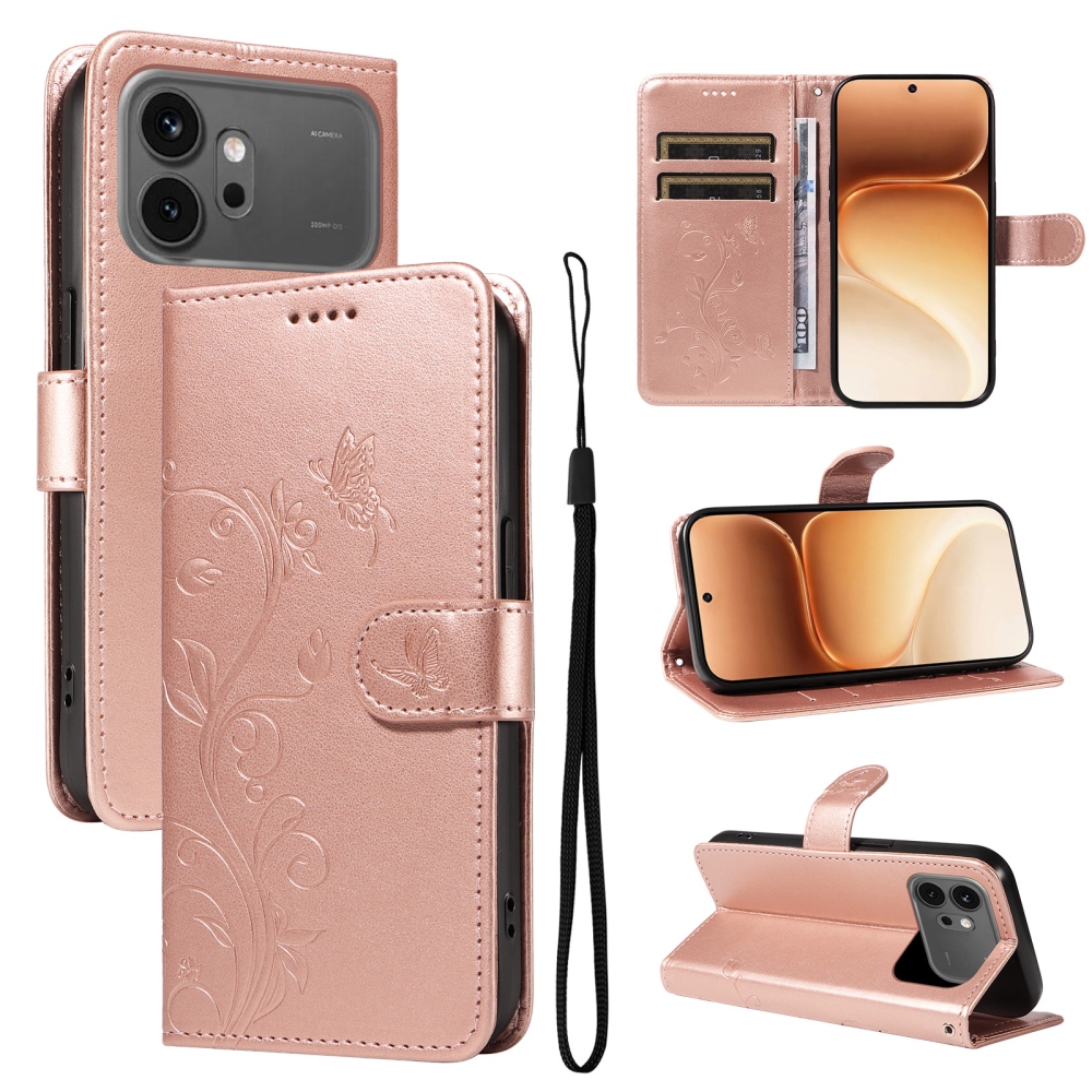 Flowers knižkové puzdro na Honor 600 Pro 5G/Honor 600 5G - ružovozlaté