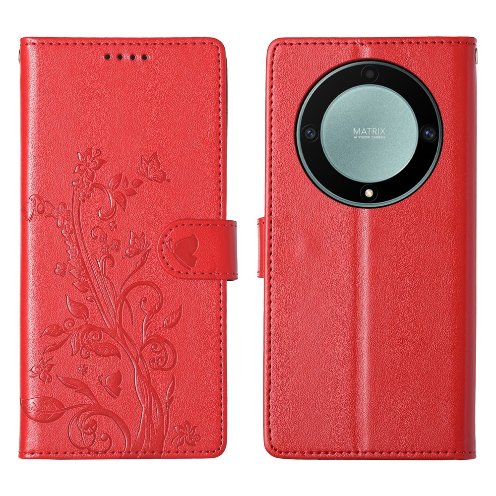 Flowers knižkové puzdro na Honor Magic 8 Lite 5G - červené