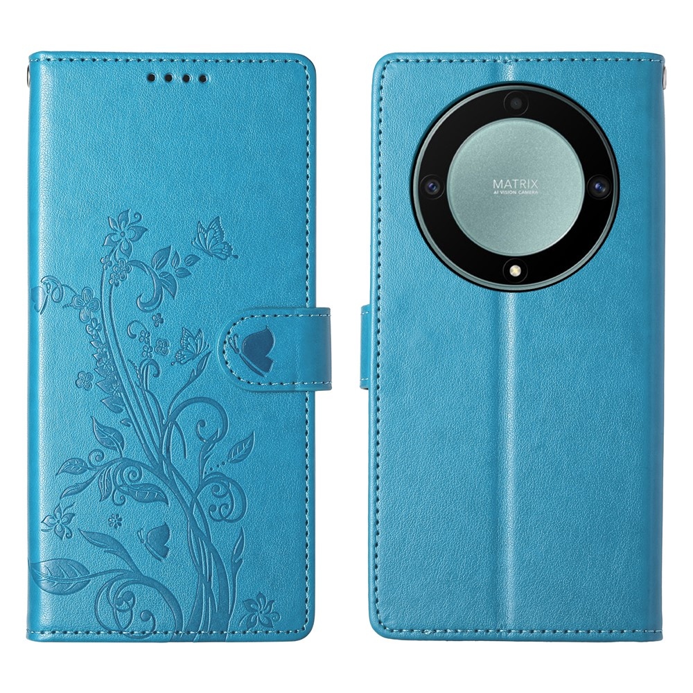 Flowers knižkové puzdro na Honor Magic 8 Lite 5G - modré
