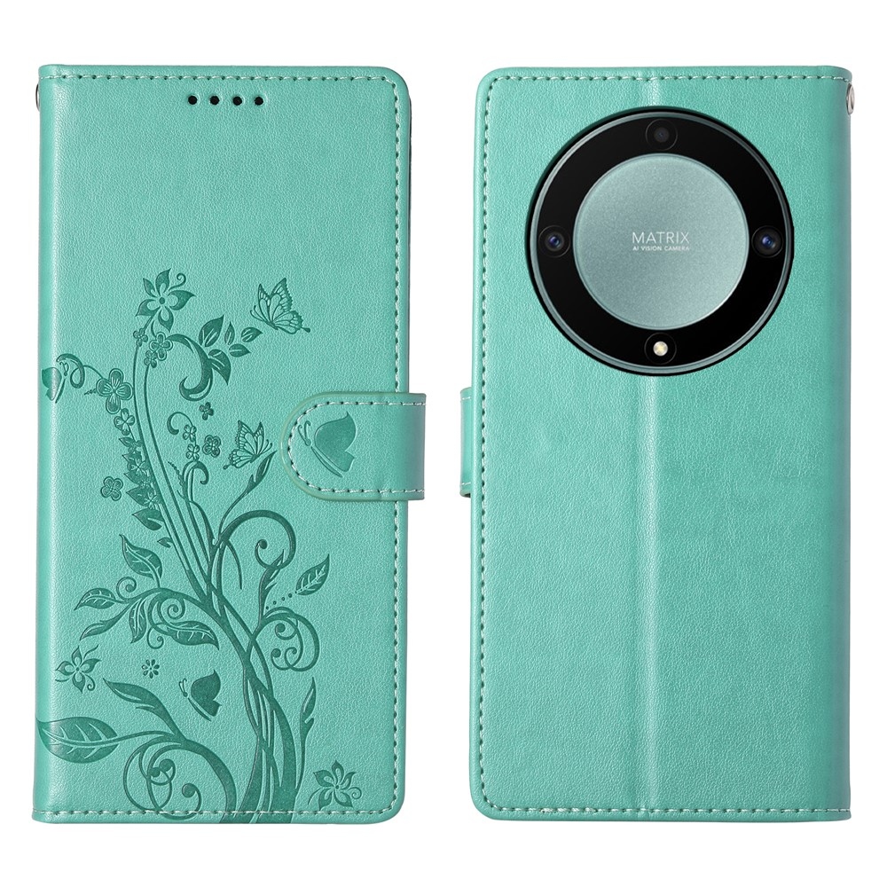 Flowers knižkové puzdro na Honor Magic 8 Lite 5G - modrozelené