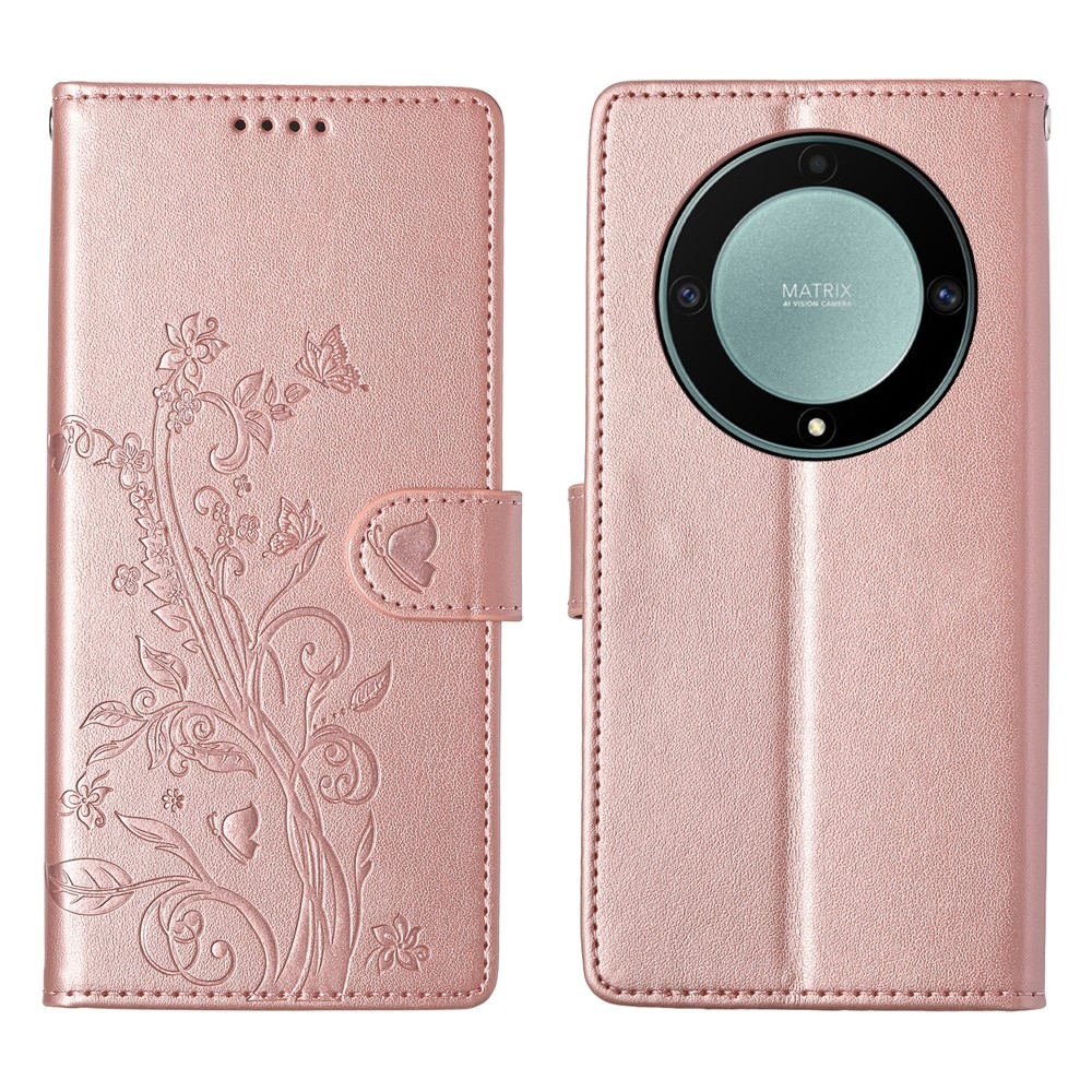 Flowers knižkové puzdro na Honor Magic 8 Lite 5G - ružovozlaté