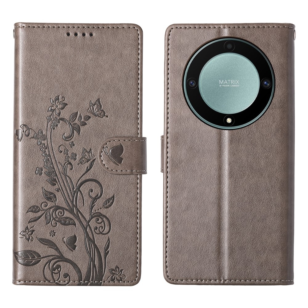 Flowers knižkové puzdro na Honor Magic 8 Lite 5G - šedé