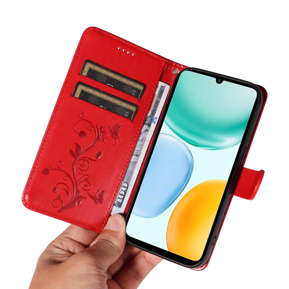 Flowers knižkové puzdro na Honor X5c Plus - červené