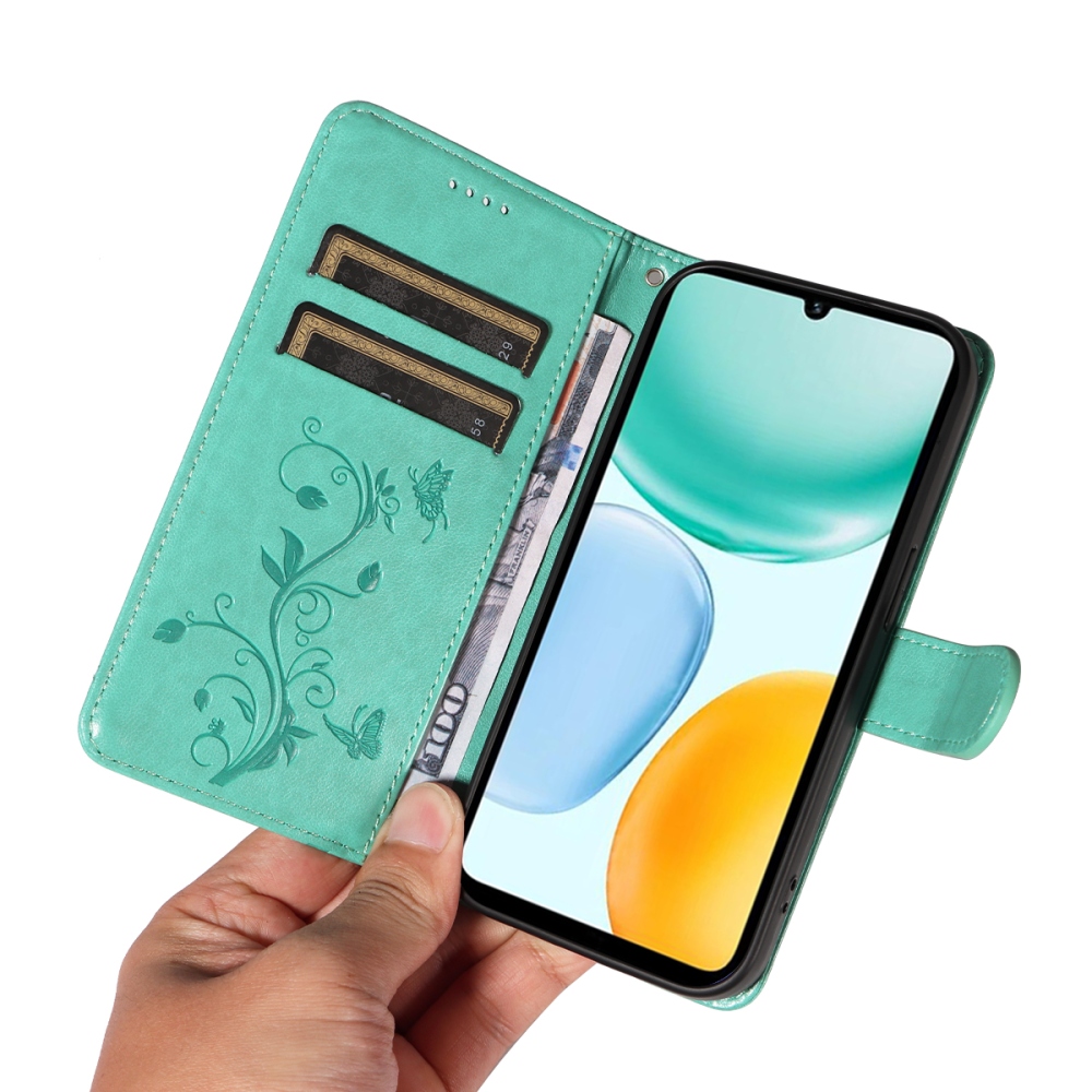 Flowers knižkové puzdro na Honor X5c Plus - modrozelené