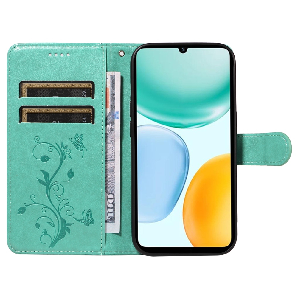 Flowers knižkové puzdro na Honor X5c Plus - modrozelené
