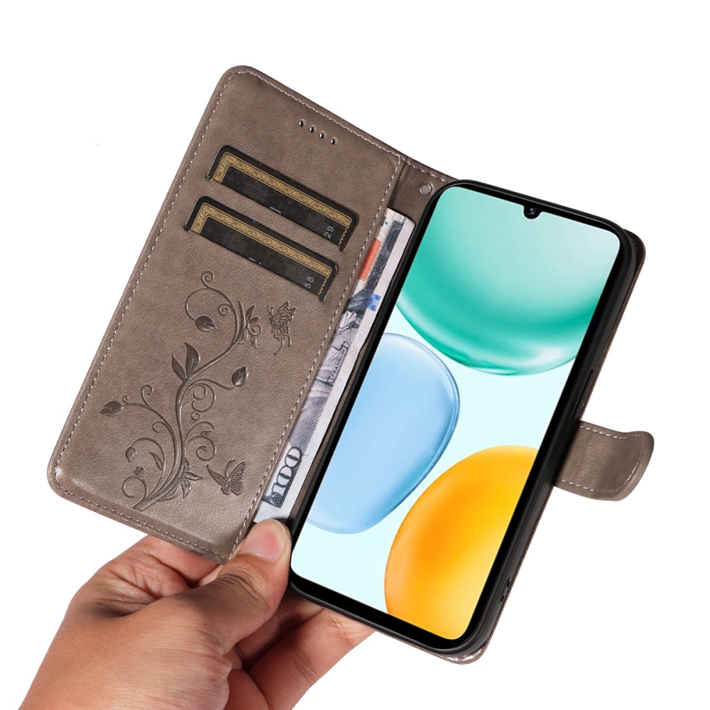 Flowers knižkové puzdro na Honor X5c Plus - šedé