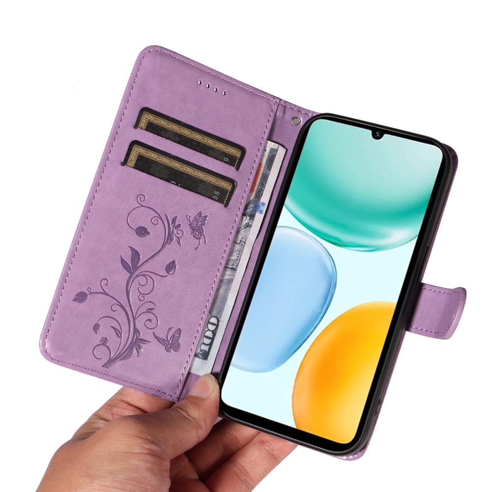 Flowers knižkové puzdro na Honor X5c Plus - svetlofialové