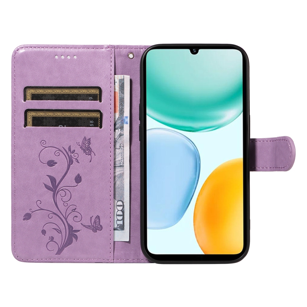 Flowers knižkové puzdro na Honor X5c Plus - svetlofialové