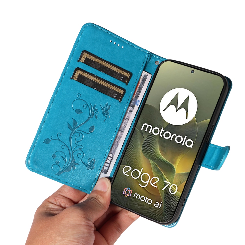 Flowers knižkové púzdro na Motorola Edge 70 5G - modré