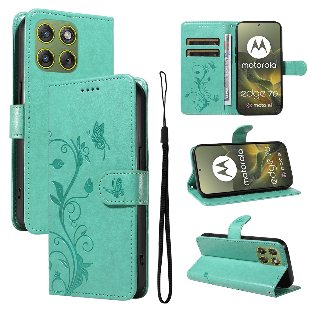 Flowers knižkové púzdro na Motorola Edge 70 5G - modrozelené