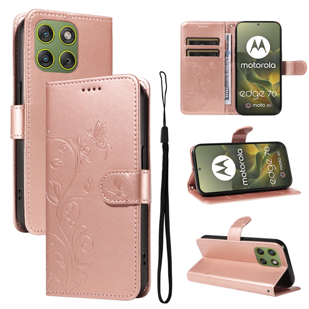 Flowers knižkové púzdro na Motorola Edge 70 5G - ružovozlaté