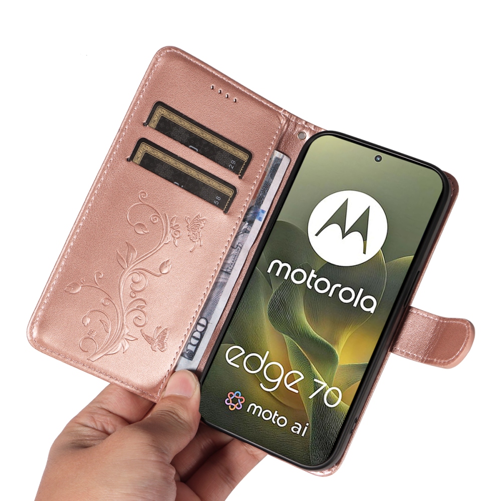 Flowers knižkové púzdro na Motorola Edge 70 5G - ružovozlaté