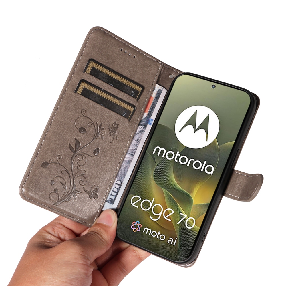 Flowers knižkové púzdro na Motorola Edge 70 5G - šedé