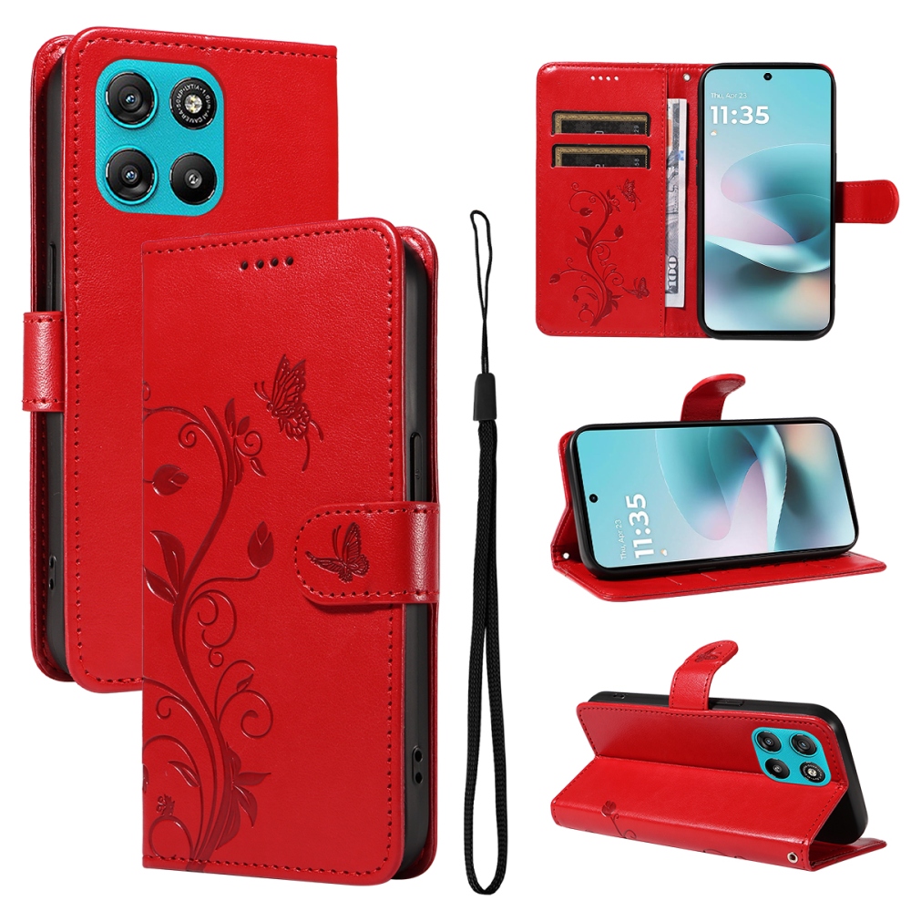 Flowers knižkové púzdro na Motorola Moto G57 Power 5G - červené