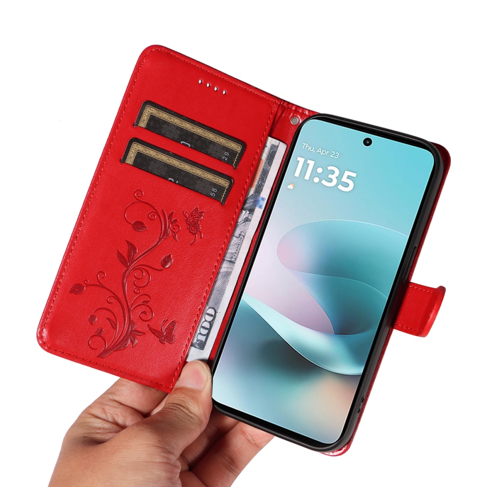 Flowers knižkové púzdro na Motorola Moto G57 Power 5G - červené