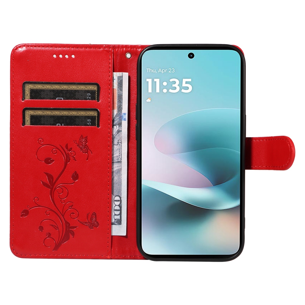 Flowers knižkové púzdro na Motorola Moto G57 Power 5G - červené