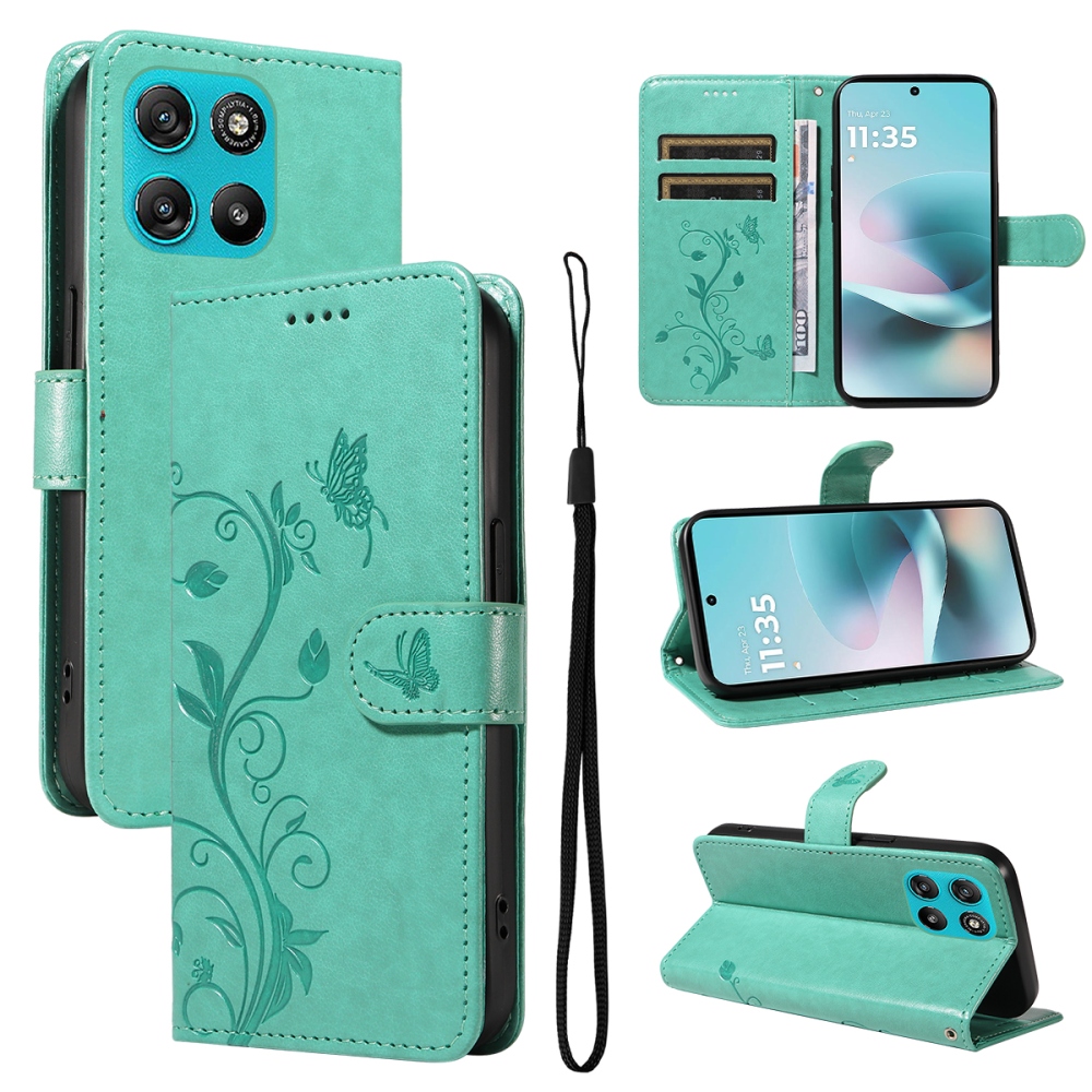 Flowers knižkové púzdro na Motorola Moto G57 Power 5G - modrozelené