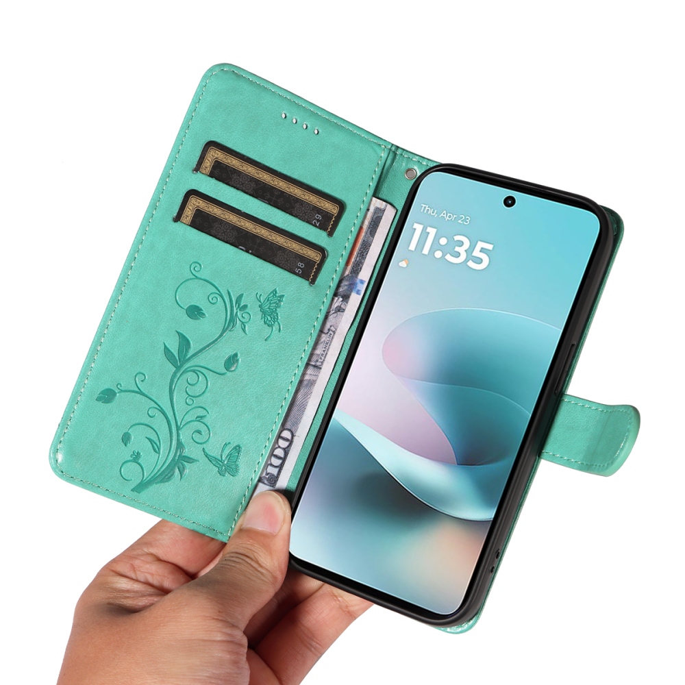 Flowers knižkové púzdro na Motorola Moto G57 Power 5G - modrozelené