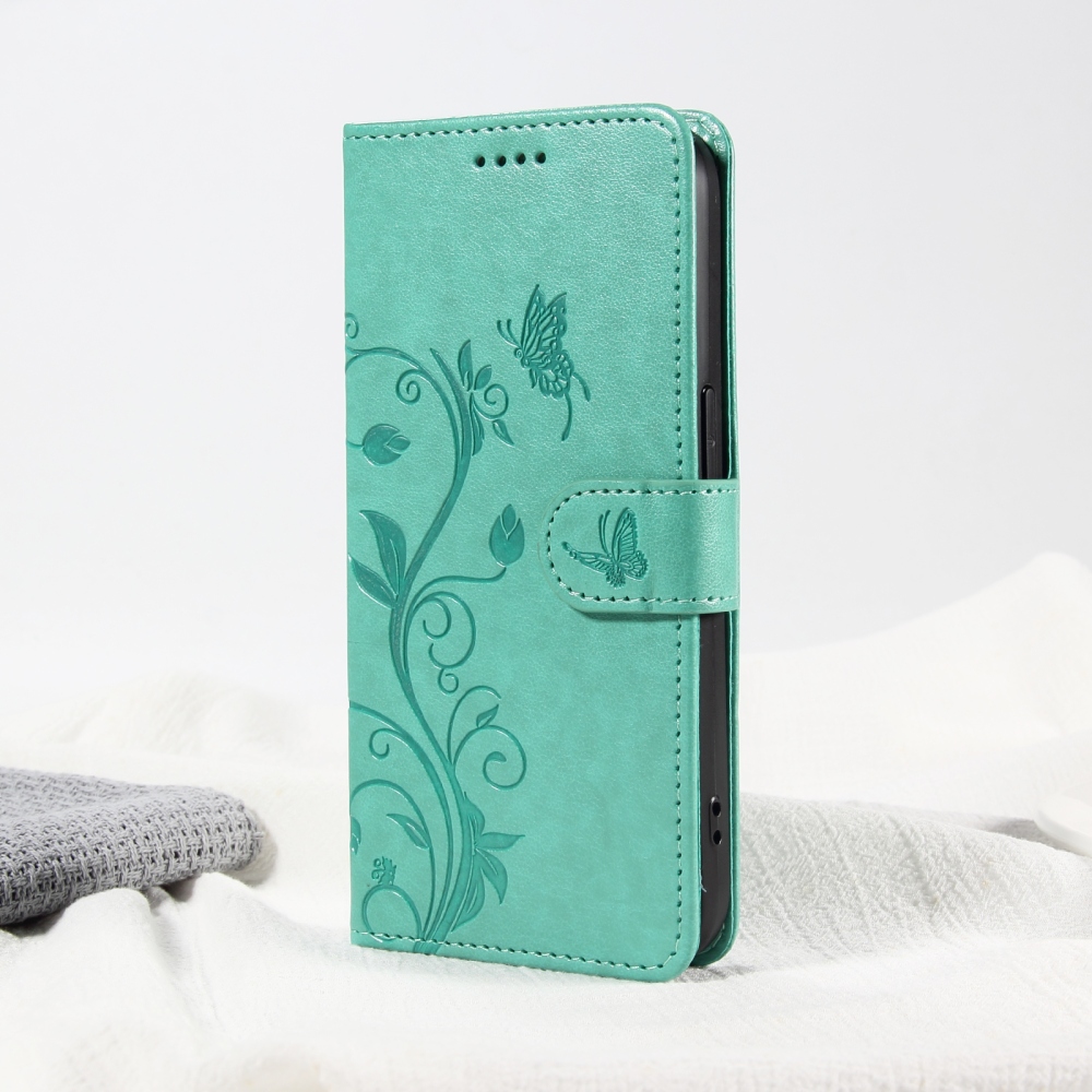 Flowers knižkové púzdro na Motorola Moto G57 Power 5G - modrozelené